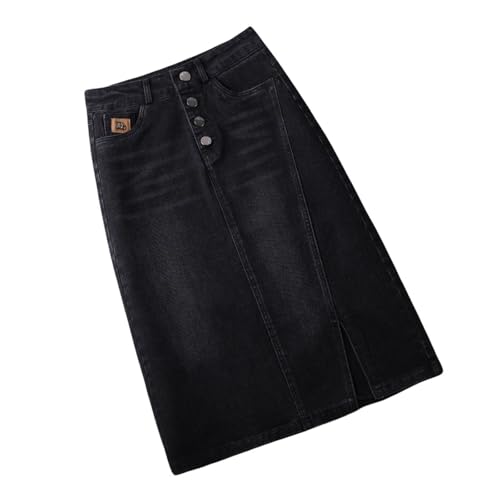 Nogkdyc Jeansrock Damen Plus Size 3XL 5XL Jeansrock Frauenrock Hohe Taille Mittelgroße Länge Großer Slit One Street A-Line Hip Rock-D-XL von Nogkdyc
