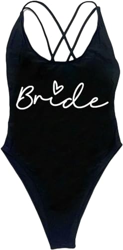 Nogkdyc Team Bride Swimsuit Briefdrucke In Einem Stück Badebekleidung In Einem Stück Schwimmbad Bacchelorette Feier Mit Badebekleidung-L-BLWH Bride von Nogkdyc
