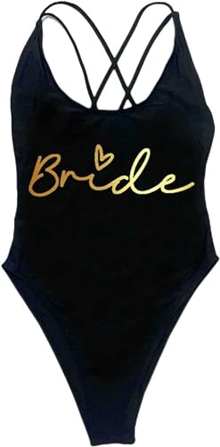 Nogkdyc Team Bride Swimsuit Briefdrucke In Einem Stück Badebekleidung In Einem Stück Schwimmbad Bacchelorette Feier Mit Badebekleidung-L-Blgd Braut von Nogkdyc