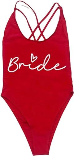 Nogkdyc Team Bride Swimsuit Briefdrucke In Einem Stück Badebekleidung In Einem Stück Schwimmbad Bacchelorette Feier Mit Badebekleidung-M-Braut Rewh von Nogkdyc