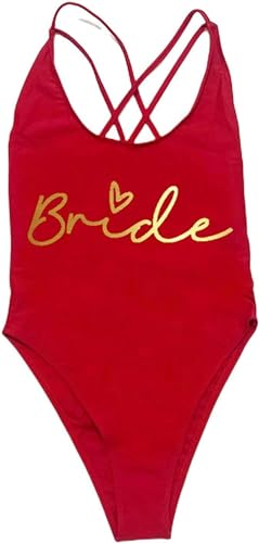 Nogkdyc Team Bride Swimsuit Briefdrucke In Einem Stück Badebekleidung In Einem Stück Schwimmbad Bacchelorette Feier Mit Badebekleidung-M-Stangenbraut von Nogkdyc