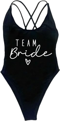 Nogkdyc Team Bride Swimsuit Briefdrucke In Einem Stück Badebekleidung In Einem Stück Schwimmbad Bacchelorette Feier Mit Badebekleidung-S-Blwh von Nogkdyc