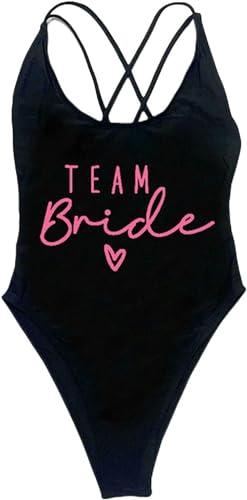 Nogkdyc Team Bride Swimsuit Briefdrucke In Einem Stück Badebekleidung In Einem Stück Schwimmbad Bacchelorette Feier Mit Badebekleidung-S-Jalousie von Nogkdyc