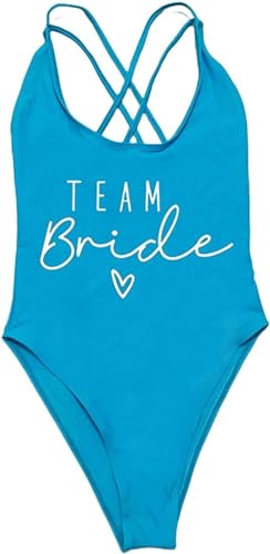 Nogkdyc Team Bride Swimsuit Briefdrucke In Einem Stück Badebekleidung In Einem Stück Schwimmbad Bacchelorette Feier Mit Badebekleidung-XL-Buwh von Nogkdyc