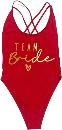 Nogkdyc Team Bride Swimsuit Briefdrucke In Einem Stück Badebekleidung In Einem Stück Schwimmbad Bacchelorette Feier Mit Badebekleidung-XL-Repd von Nogkdyc