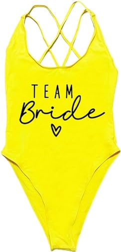 Nogkdyc Team Bride Swimsuit Briefdrucke In Einem Stück Badebekleidung In Einem Stück Schwimmbad Bacchelorette Feier Mit Badebekleidung-XL-Yebl von Nogkdyc