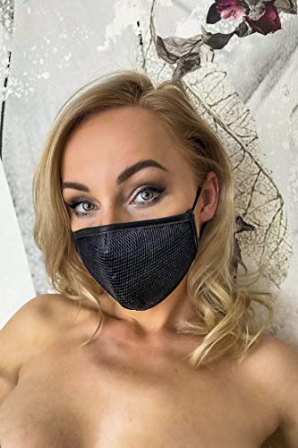 Noir Handmade Stylische Wetlook Stoff-Maske mit Mesh Überzug schwarz von Noir Handmade