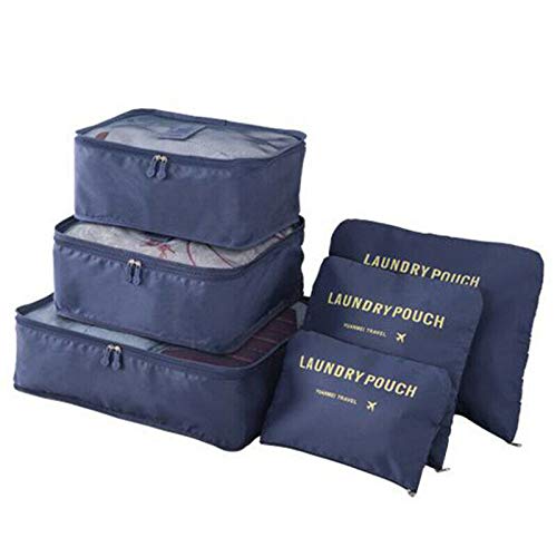 6Pcs/Set Travel Storage Bag-with Laundry Bags & Digital Pouch for Clothes Luggage Packing Cube Organizer Suitcase (Navy Blue) von None Brand