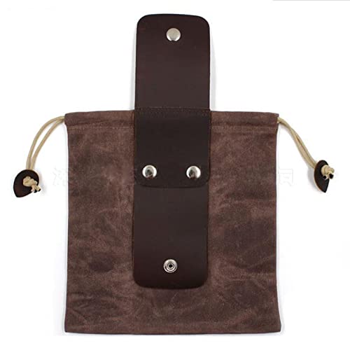 Leather and Canvas Bushcraft Bag, Multi-Purpose Foraging Bag, Canvas Bushcraft Bag with Leather Cover Buckle Foldable Tool Pouch with Drawstring for Outdoors Camping (Coffee) von None Brand
