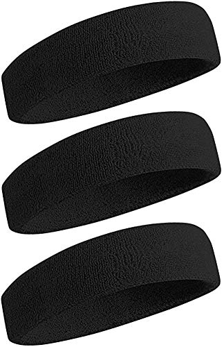 Sports Headband for Men & Woman, Stretchy & Soft Cotton Terry Cloth Sweat Head Bands for Working Out, Tennis, Basketball, Baseball, Football, Running, Gym Exercise (Black) von None Brand
