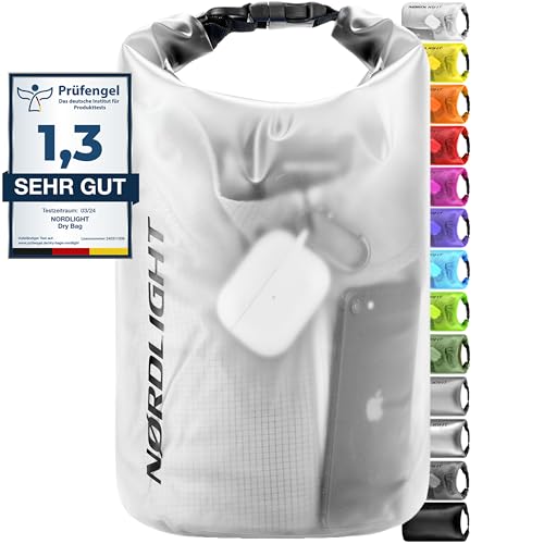 Nordlight Dry Bag 10L Wasserdichter Beutel - (Transparent) Wasserdichter Packsack Mit Roll Top Verschluss Und Schultergurt | Schwimmen, Baden, Strand, Kanu, Stand Up Paddling, Tauchen von Nordlight