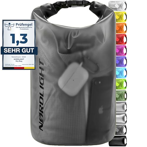 Nordlight Dry Bag 15L Wasserdichter Beutel - (Anthrazit) Wasserdichter Packsack Mit Roll Top Verschluss Und Schultergurt | Schwimmen, Baden, Strand, Kanu, Stand Up Paddling, Tauchen von Nordlight