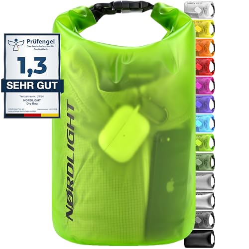 Nordlight Dry Bag 15L Wasserdichter Beutel - (Grün) Wasserdichter Packsack Mit Roll Top Verschluss Und Schultergurt | Schwimmen, Baden, Strand, Kanu, Stand Up Paddling, Tauchen von Nordlight