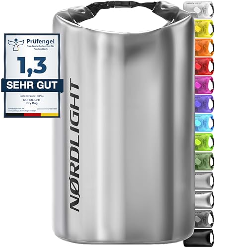 Nordlight Dry Bag 15L Wasserdichter Beutel - (Metallic) Wasserdichter Packsack Mit Roll Top Verschluss Und Schultergurt | Schwimmen, Baden, Strand, Kanu, Stand Up Paddling, Tauchen von Nordlight