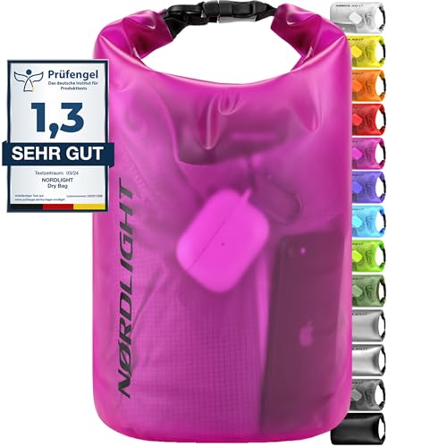 Nordlight Dry Bag 15L Wasserdichter Beutel - (Pink) Wasserdichter Packsack Mit Roll Top Verschluss Und Schultergurt | Schwimmen, Baden, Strand, Kanu, Stand Up Paddling, Tauchen von Nordlight