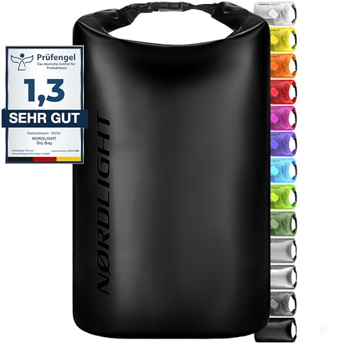 Nordlight Dry Bag 30L Wasserdichter Beutel - (Schwarz) Wasserdichter Packsack Mit Roll Top Verschluss Und Schultergurt | Schwimmen, Baden, Strand, Kanu, Stand Up Paddling, Tauchen von Nordlight