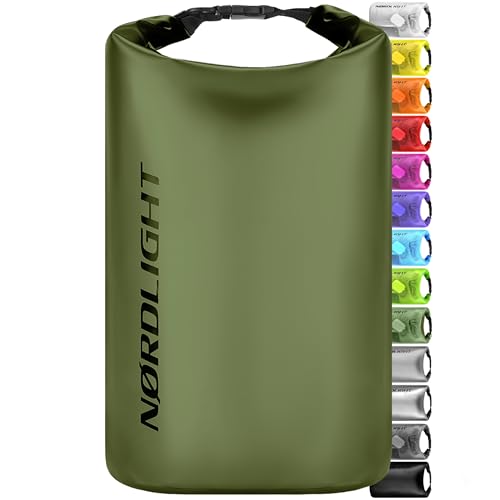 Nordlight Dry Bag 10L Wasserdichter Beutel - (Olivgrün) Wasserdichter Packsack Mit Roll Top Verschluss Und Schultergurt | Schwimmen, Baden, Strand, Kanu, Stand Up Paddling, Tauchen von Nordlight