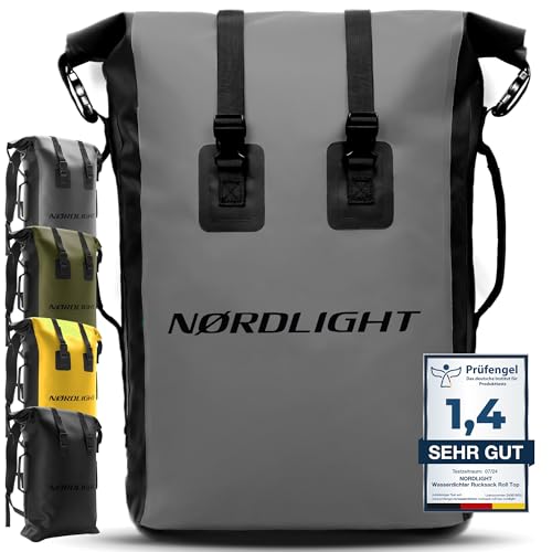 Nordlight Wasserdichter Rucksack Dry Bag 35l - (Anthrazit) Roll Top Rucksack mit gepolstertem Tragegurt, wasserdichte Tasche für Wassersport, Fahrrad Rucksack, Kurierrucksack, Trekking, Angeln von Nordlight