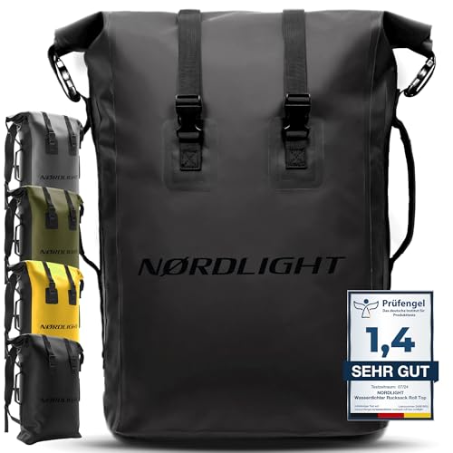 Nordlight Dry Bag 35l - (Schwarz) Roll Top Rucksack mit gepolstertem Tragegurt, wasserdichte Tasche für Wassersport, Fahrrad, Kurierrucksack, Trekking, Angeln von Nordlight