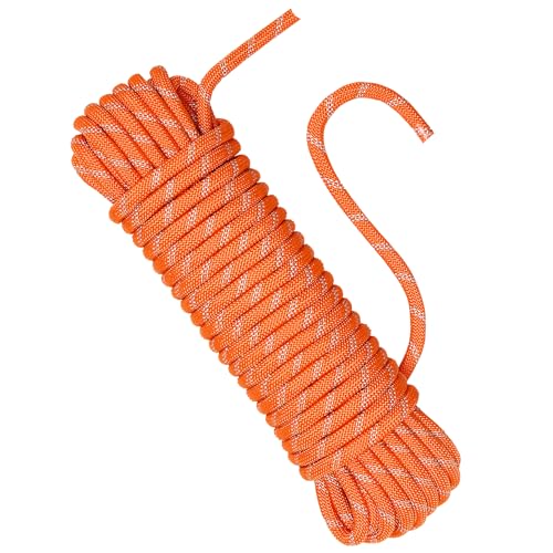 NorthPada 12 mm 20 Meter Nylon Statisches Felskletterseil Höhlenerkundungsseil Abseilseil Rettungsseil Boot-Seil Anker-Dock-Leinen Baum-Zugseil Hebezeug-Abspannleine Reflektierend Orange von NorthPada