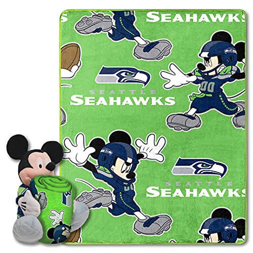 Northwest NFL Seattle Seahawks Unisex-Erwachsene Charakter Hugger Kissen & Silk Touch Überwurfdecke-Set, 101,6 x 127 cm, Mickey Mouse von Northwest