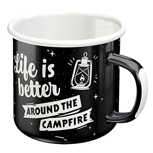 Nostalgic-Art Retro Emaille-Tasse, 360 ml, Life Is Better Around The Campfire – Geschenk-Idee für Camping-Fans, Camping-Becher, Vintage Design mit Spruch von Nostalgic-Art