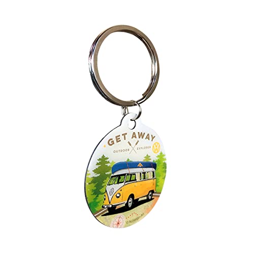 Nostalgic-Art Retro Schlüsselanhänger Rund, Volkswagen Bulli – Let's Get Away – VW Bus Geschenk-Idee, aus Metall, Vintage-Design, Ø 4 cm von Nostalgic-Art