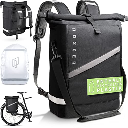 Noxcer 3in1 Fahrradtasche Gepäckträger & Rolltop Rucksack - 18L Volumen Recycelt Wasserabweisend inkl. Regenschutz - Gepäckträgertasche fürs Fahrrad von Noxcer