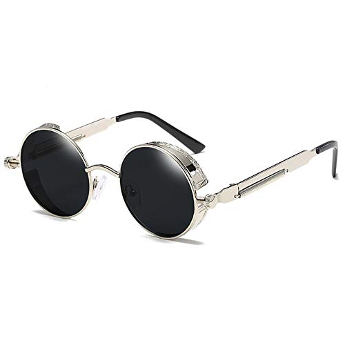 Ntcpefy Runde Metall Sonnenbrille Punk Herren Und Damen Mode Brille Retro Vintage Sonnenbrille Uv400 (Silber + Schwarz) von Ntcpefy