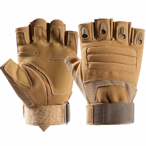 NuCamper Halbfinger Taktischer Handschuh Hard Knuckle Military für Männer, Fingerlose Airsoft Handschuhe Touchscreen für Motorrad Kampftraining Armee Schießen Jagd Outdoor Sport (Large, Bräunen) von NuCamper