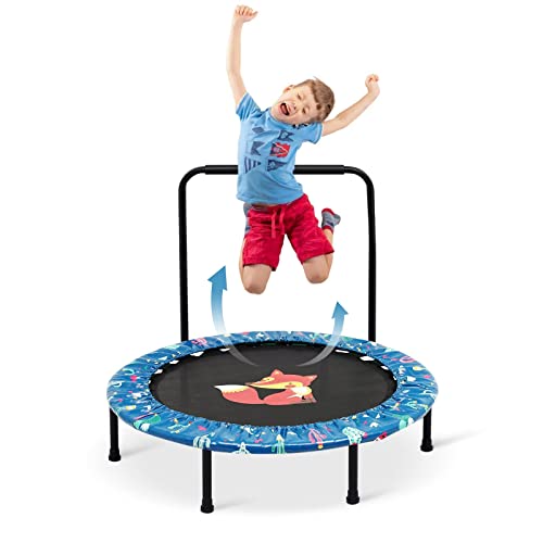 96 cm Kinder-Mini-Trampolin Rundes Faltbar, Fitness, Körperübung mit Schaumstoffgriff, Sicherheits-gepolsterte Abdeckung zusammenklappbares Bungee-Rebounder-Trampolin von Nukdey