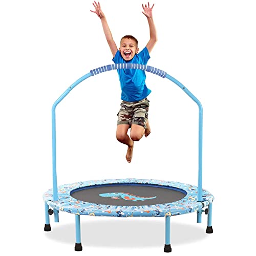 Ø96cm Kinder Trampolin Mini Faltbare Fitness Trampolin Abdeckung mit verstellbarem Handlauf und Sicherheitspolsterung für den Innen- und Außenbereich von Nukdey