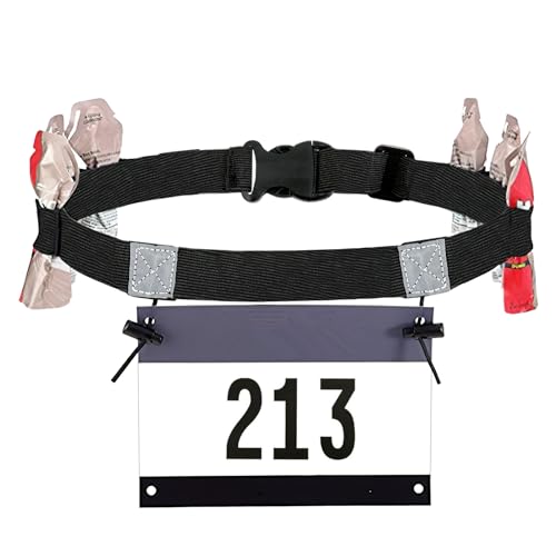 Triathlon Startnummernband Laufgürtel mit Nummernhalter 6 Gel-Halter Startnummerngürtel Running Belt zur Startnummer Befestigung für Marathon, Laufen, Radfahren(Schwarz) von Numlot