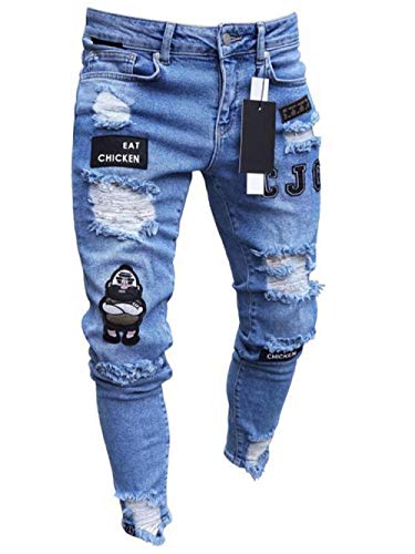 Jeans Pantalon Herren Jeans Skinny Hip Hop Coole Streetwear Biker Ripped Zipper Jeans Slim Herren Allmählich Farbe Bleistift Homme Elastic Force Jeans-Blue_32 von Nzkzewasfsafns
