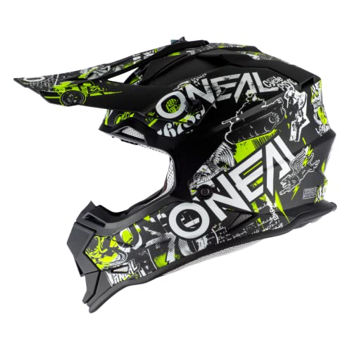 O'NEAL | Motocross-Helm | Kinder | MX Enduro | ABS-Schale, Lüftungsöffnungen für optimale Belüftung & Kühlung | 2SRS Helmet Attack Youth | Schwarz Neon-Gelb | Größe M von O'NEAL