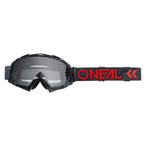 O'NEAL Motocross Brille & Fahrradbrille Herren Damen B-10 Goggle CAMO V.22 I MX MTB DH FR I Motorradbrille mit 1,2mm 3D-Linse für klare Sicht I UV-Schutz | Schwarz Rot - klar | One Size von O'NEAL
