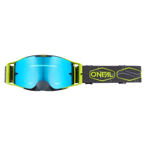 O'NEAL | Fahrrad- & Motocross-Brille | MX MTB DH FR Downhill Freeride | Verstellbares Band, optimaler Komfort & Belüftung | B-30 Goggle Hexx V.22 | Unisex | Grau Neon-Gelb - Blau Verspiegelt | OS von O'NEAL