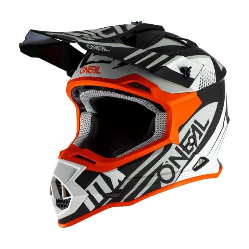O'NEAL | Motocross-Helm | MX Enduro | ABS-Schale, Lüftungsöffnungen für optimale Belüftung & Kühlung | 2SRS Helmet Spyde 2.0 | Erwachsene | Schwarz Weiß Orange | Größe S von O'NEAL