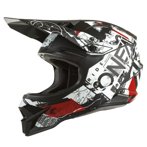 O'NEAL | Motocross-Helm | MX Enduro Motorrad | ABS-Schale, Sicherheitsnorm ECE 2205, Lüftungsöffnungen für optimale Belüftung & Kühlung | 3SRS Helmet Scarz V.22 | Erwachsene | Schwarz Weiß Rot | XS von O'NEAL