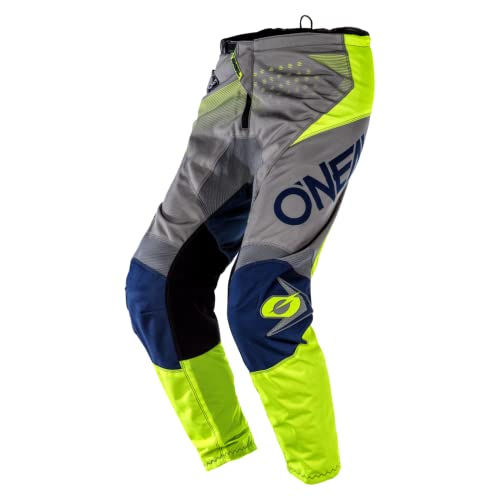 O'NEAL | Motocross-Hose | MTB Enduro MX | Bequeme lockere Passform für maximale Bewegungsfreiheit, Bündchenlose Hosenbeine | Element Pants Factor | Erwachsene | Grau Blau Neon-Gelb | Größe 42/58 von O'NEAL