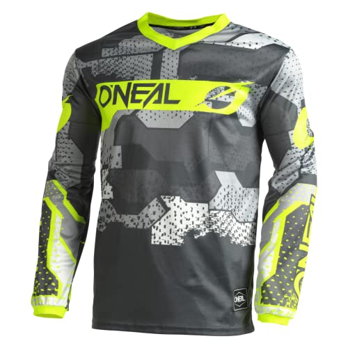 O'NEAL | Motocross-Jersey Langarm | MX Enduro | Gepolsterter Ellbogenschutz, V-Ausschnitt, atmungsaktiv | Element Jersey Camo V.22 | Erwachsene | Grau Neon-Gelb | Größe M von O'NEAL