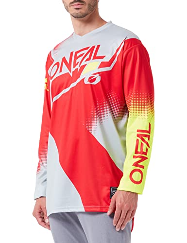 O'NEAL | Motocross-Jersey Langarm | MX Enduro | Gepolsterter Ellbogenschutz, V-Ausschnitt, atmungsaktiv | Element Jersey Racewear V.22 | Erwachsene | Rot Grau Neon-Gelb | Größe M von O'NEAL