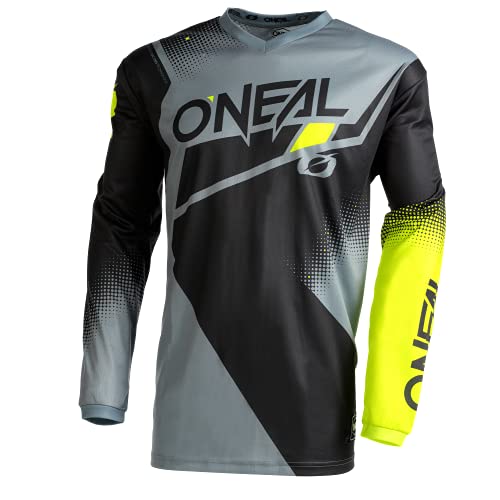 O'NEAL | Motocross-Jersey Langarm | MX Enduro | Gepolsterter Ellbogenschutz, V-Ausschnitt, atmungsaktiv | Element Jersey Racewear V.22 | Erwachsene | Schwarz Grau Neon-Gelb | Größe L von O'NEAL