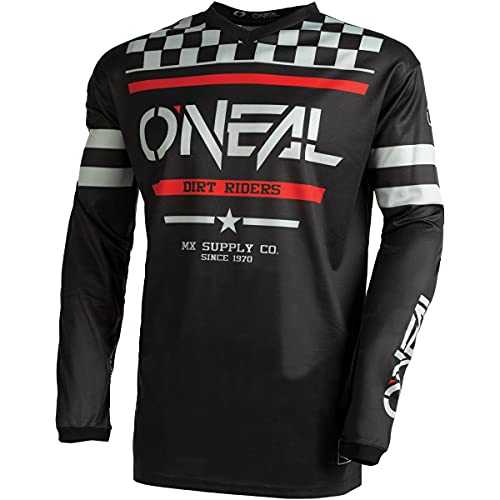O'NEAL | Motocross-Jersey Langarm | MX Enduro | Gepolsterter Ellbogenschutz, V-Ausschnitt, atmungsaktiv | Element Jersey Squadron V.22 | Erwachsene | Schwarz Grau | Größe L von O'NEAL