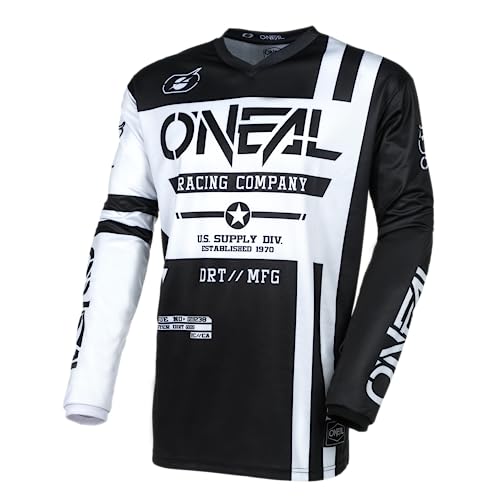 O'NEAL | Motocross-Jersey Langarm | MX Enduro | Gepolsterter Ellbogenschutz, V-Ausschnitt, atmungsaktiv | Element Jersey Warhawk V.24 | Erwachsene | Schwarz Weiß | Größe XXL von O'NEAL