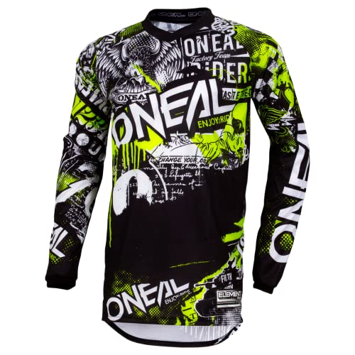 O'NEAL | Motocross-Shirt Langarm | MX MTB Mountainbike | Passform für Maximale Bewegungsfreiheit, Eingenähter Ellbogenschutz | Element Jersey Attack | Erwachsene | Schwarz Neon-Gelb | Größe L von O'NEAL
