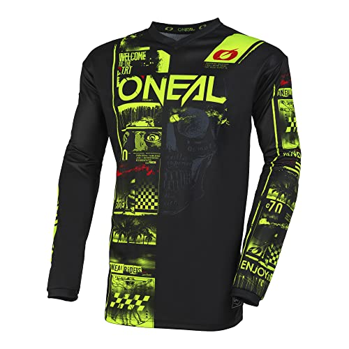 O'NEAL | Motocross-Shirt Langarm | MX MTB Mountainbike | Passform für Maximale Bewegungsfreiheit, Eingenähter Ellbogenschutz | Element Jersey Attack V.23 | Erwachsene | Schwarz Neon-Gelb | Größe L von O'NEAL