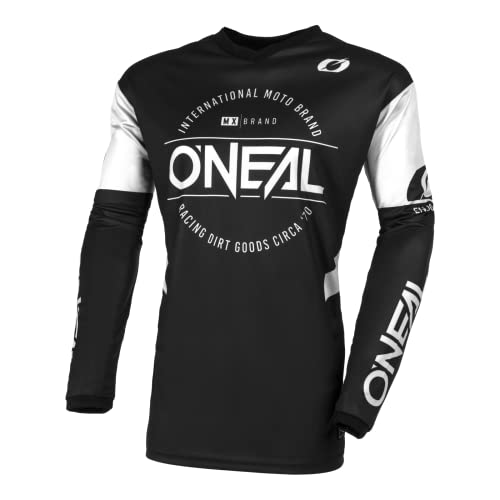 O'NEAL | Motocross-Trikot | Enduro MX | Atmungsaktives Material, gepolsterter Ellenbogenschutz, Passform für maximale Bewegungsfreiheit | Element Jersey Brand V.23 | Erwachsene | Schwarz Weiß | M von O'NEAL