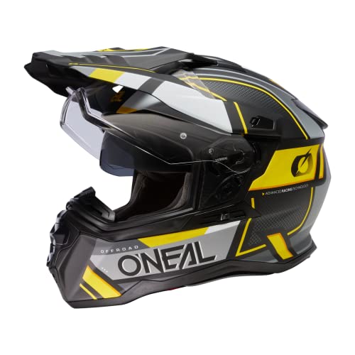O'NEAL | Motorradhelm | Enduro Touring Adventure | Guter Fit, Pinlock & Bluetooth fähig, integrierte Sonnenblende | D-SRS Helmet Square V.23 | Erwachsene | Schwarz Grau Neon-Gelb | L von O'NEAL