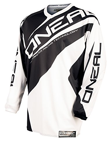 O'NEAL | Motocross-Jersey Langarm | MX Enduro | Gepolsterter Ellbogenschutz, V-Ausschnitt, atmungsaktiv | Element Jersey Racewear V.15 | Erwachsene | Schwarz Weiß | Größe XL von O'NEAL